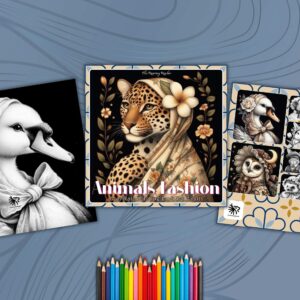 Animals Fashion Grayscale Coloring Book for Adults (PDF Version)