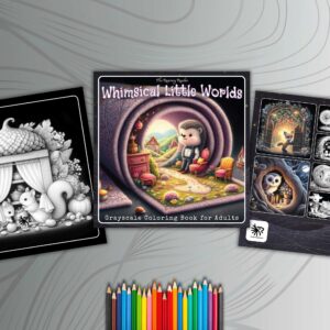 Whimsical Little Worlds Grayscale Coloring Book for Adults (PDF Edition)