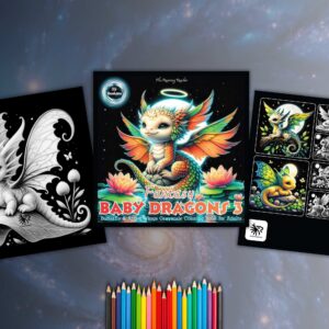 Fantasy Baby Dragons 3 Grayscale Coloring Book For Adults – Digital PDF Download