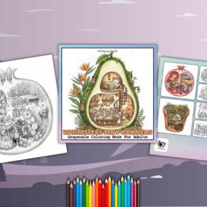 Whimsical Tiny Corners Grayscale Coloring Book For Adults – Digital PDF Download