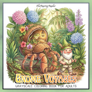 Gnome Voyages Grayscale Coloring Book – Digital PDF Download