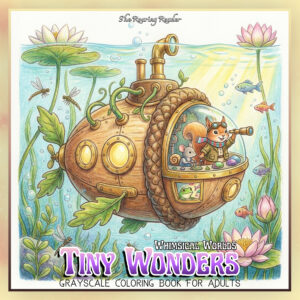 Whimsical Worlds: Tiny Wonders Grayscale Coloring Book for Adults – Digital PDF Download