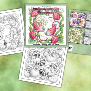 Whimsical Fruit Creatures Grayscale Coloring Book – Printable PDF Download