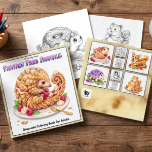 Fantasy Food Animals Grayscale Coloring Book – Printable PDF Download