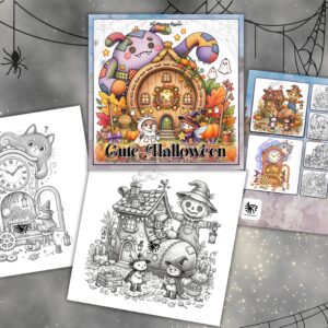 Cute Halloween Grayscale Coloring Book for Adults and Teens – PDF Edition