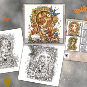 Enchanted Keyholes Grayscale Coloring Book for Adults and Teens – Printable PDF