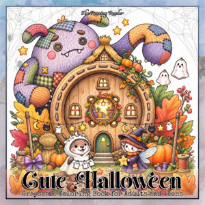 Cute Halloween Grayscale Coloring Book for Adults and Teens – PDF Edition