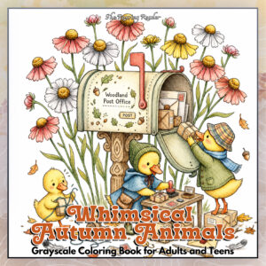 Whimsical Autumn Animals Grayscale Coloring Book PDF – 52 Printable Designs
