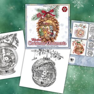 Whimsical Christmas Ornaments Grayscale Coloring Book – Digital PDF Download