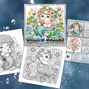 Whimsical Mewmaid Grayscale Coloring Book – Printable PDF
