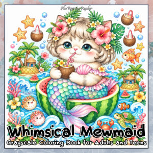 Whimsical Mewmaid Grayscale Coloring Book – Printable PDF